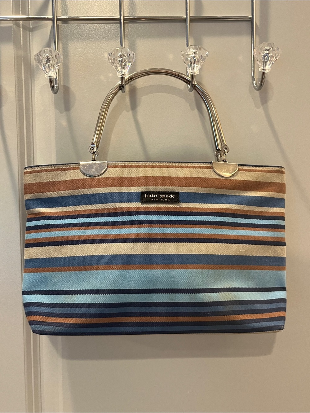 kate spade Striped Top-Handle Tote in Blue, Brown and Cream
